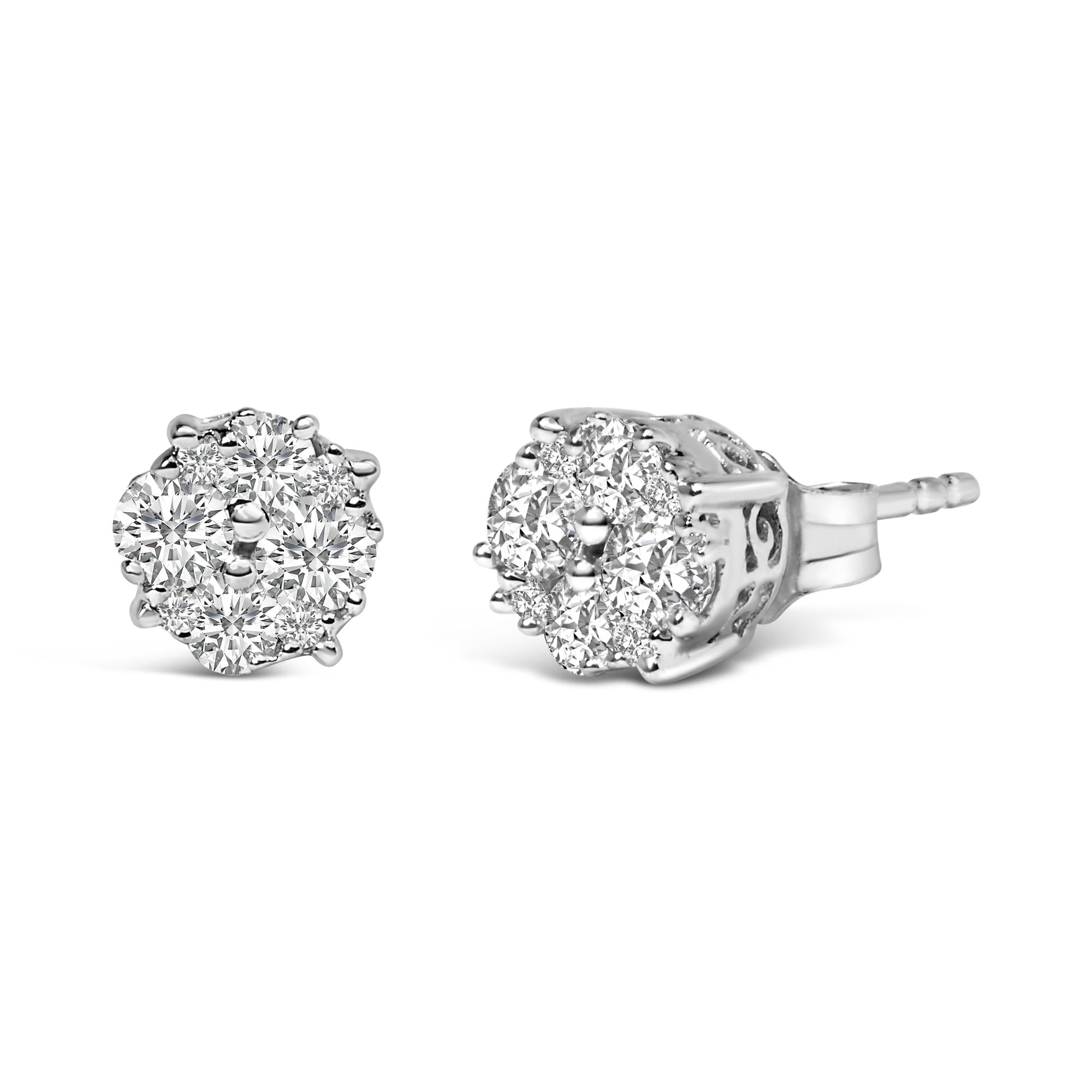 .925 Sterling Silver 1/2 Cttw Cttw Prong Set Lab Grown Round Diamond Cluster Stud Earring (F-G Color, SI1-SI2 Clarity)
