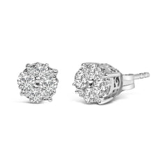 .925 Sterling Silver 1/2 Cttw Cttw Prong Set Lab Grown Round Diamond Cluster Stud Earring (F-G Color, SI1-SI2 Clarity)