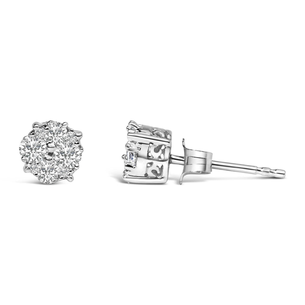 .925 Sterling Silver 1/2 Cttw Cttw Prong Set Lab Grown Round Diamond Cluster Stud Earring (F-G Color, SI1-SI2 Clarity)