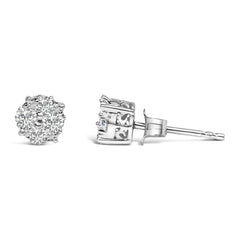 .925 Sterling Silver 1/2 Cttw Cttw Prong Set Lab Grown Round Diamond Cluster Stud Earring (F-G Color, SI1-SI2 Clarity)