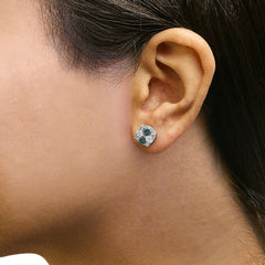 .925 Sterling Silver 2.0 Cttw Blue Diamond Composite Cluster Stud Earring
