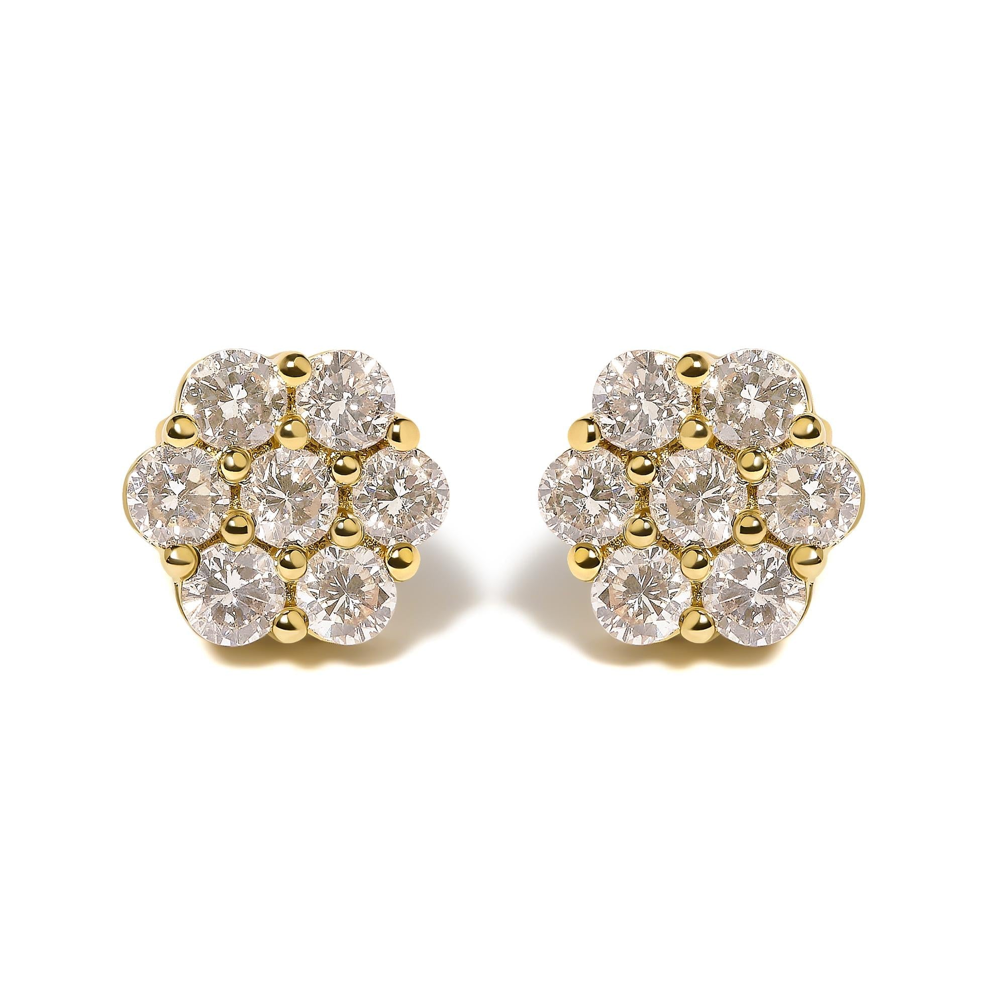 14K White Gold 3 cttw Prong Set Round-Cut Diamond Floral Cluster Stud Earring (I-J Color, SI1-SI2 Clarity)