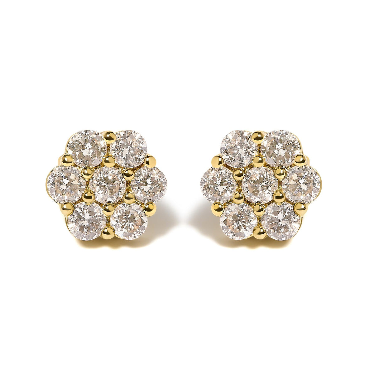 14K White Gold 3 cttw Prong Set Round-Cut Diamond Floral Cluster Stud Earring (I-J Color, SI1-SI2 Clarity)