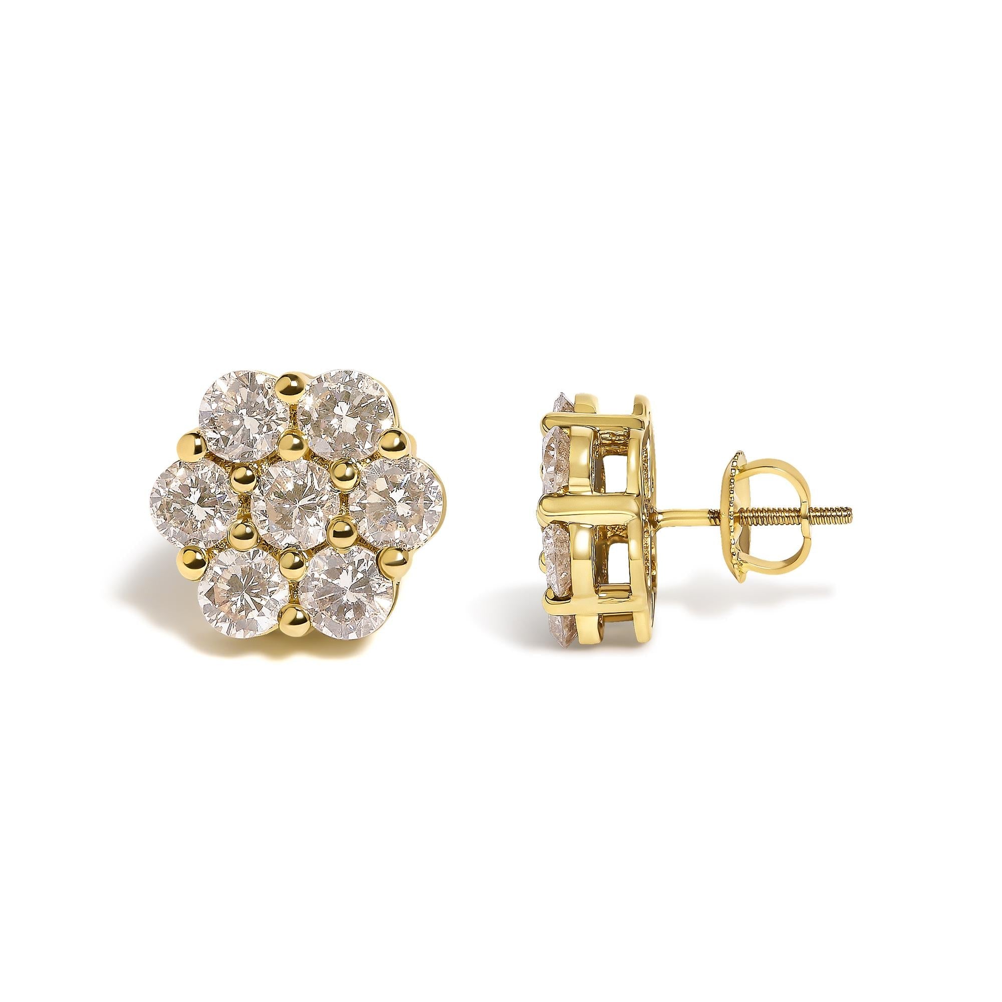 14K White Gold 3 cttw Prong Set Round-Cut Diamond Floral Cluster Stud Earring (I-J Color, SI1-SI2 Clarity)