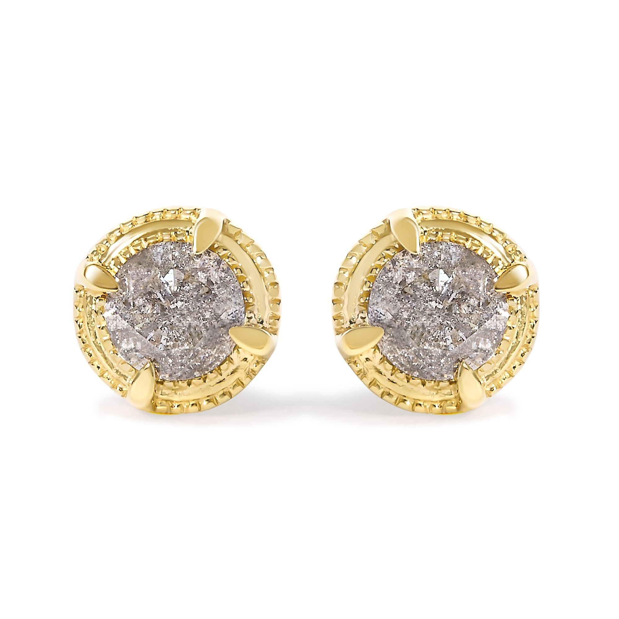 .925 Sterling Silver Round Brilliant Cut Diamond Solitaire Milgrain Stud Earrings