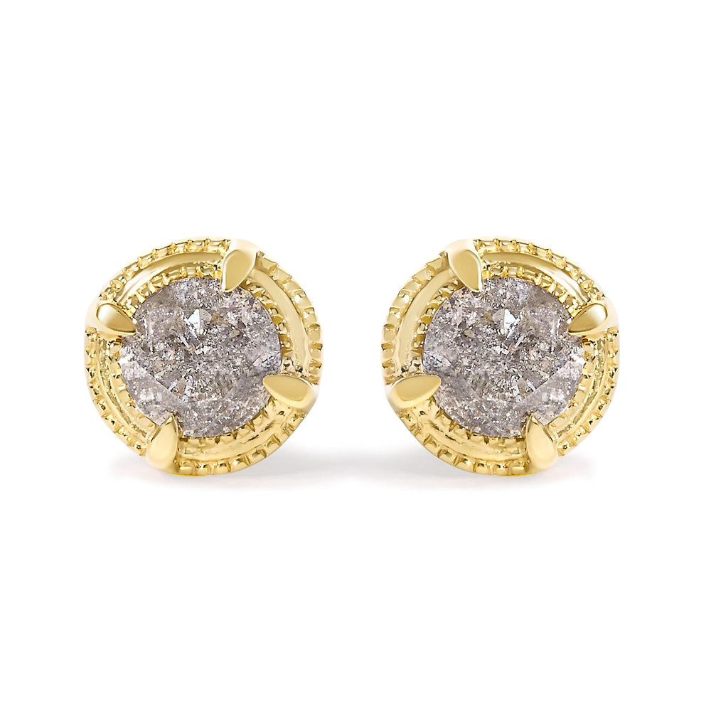 .925 Sterling Silver Round Brilliant Cut Diamond Solitaire Milgrain Stud Earrings