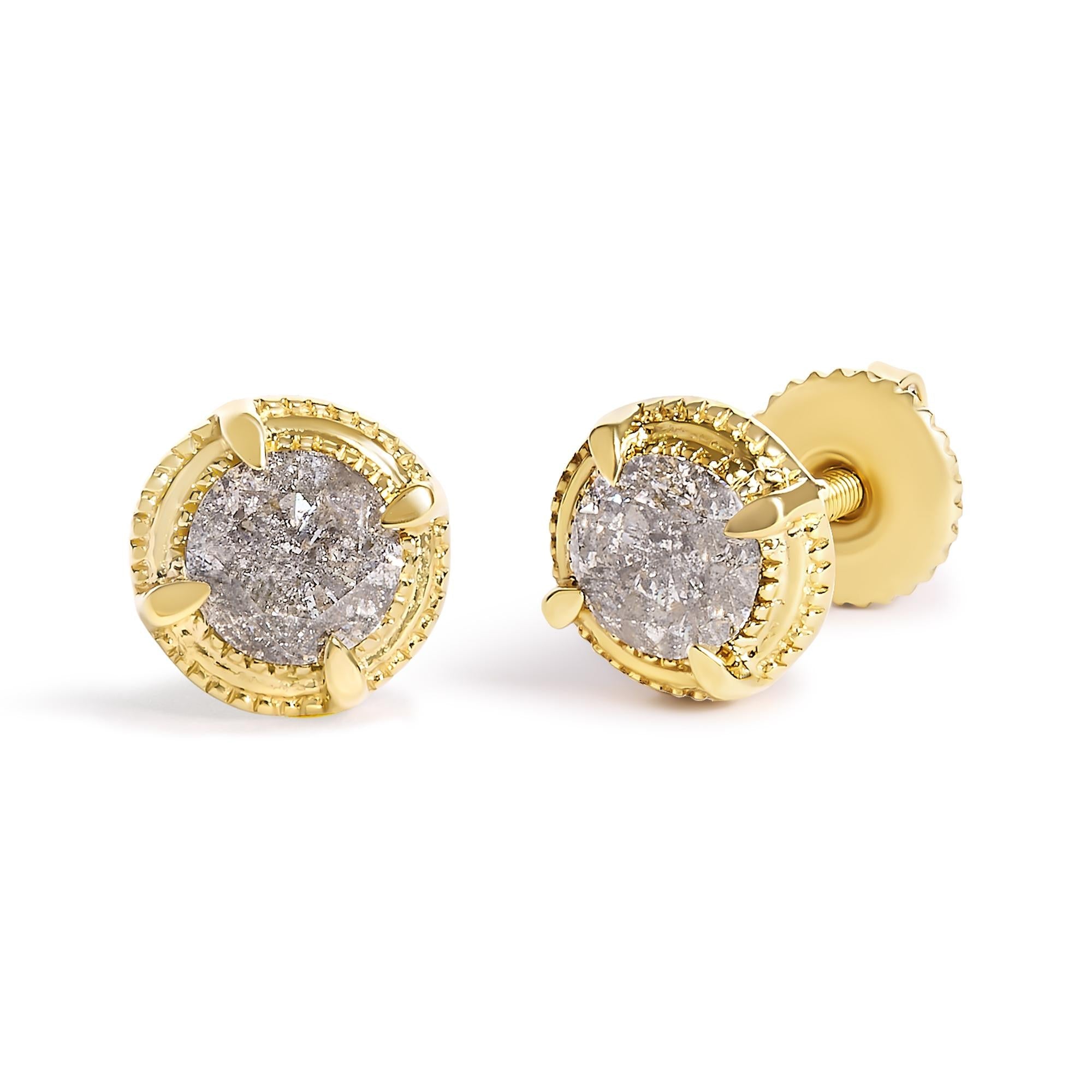 .925 Sterling Silver Round Brilliant Cut Diamond Solitaire Milgrain Stud Earrings