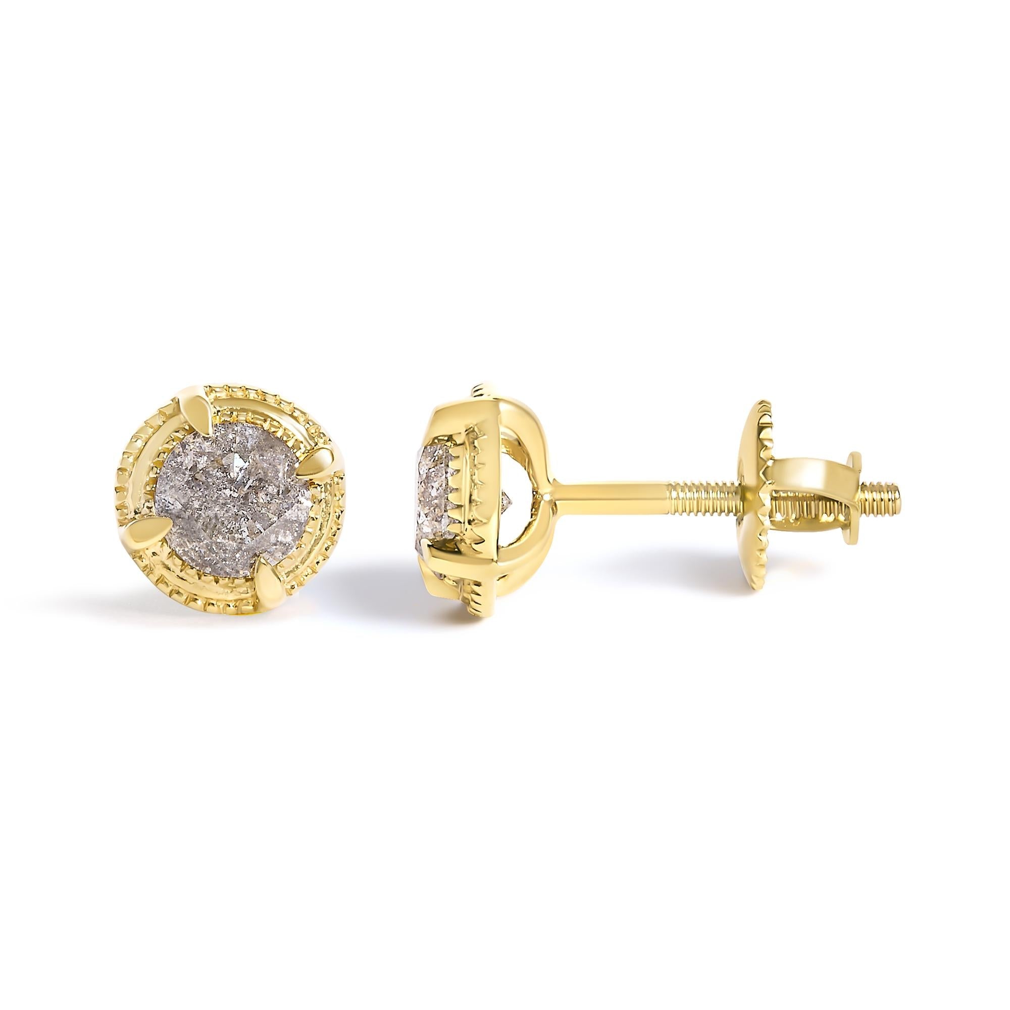 .925 Sterling Silver Round Brilliant Cut Diamond Solitaire Milgrain Stud Earrings