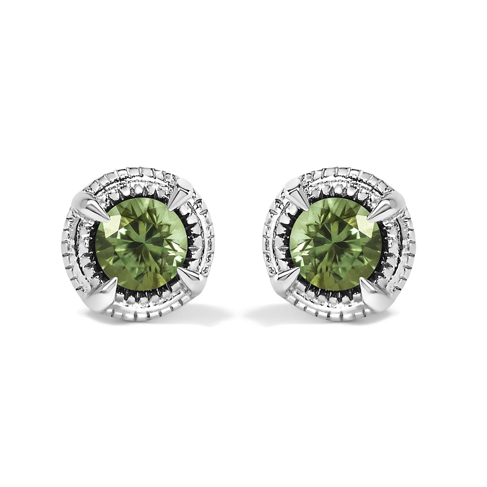 .925 Sterling Silver Treated Colored Diamond Modern 4-Prong Solitaire Milgrain Stud Earrings