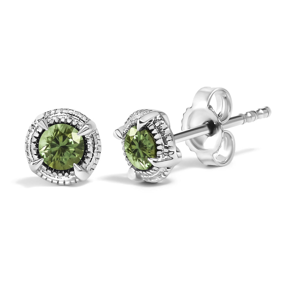 .925 Sterling Silver Treated Colored Diamond Modern 4-Prong Solitaire Milgrain Stud Earrings