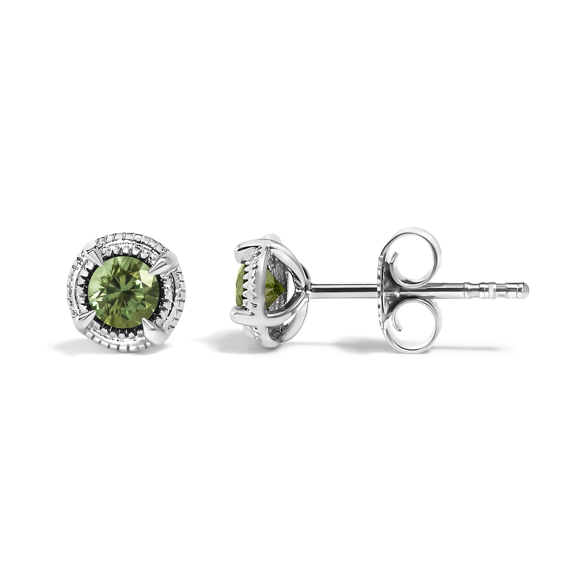 .925 Sterling Silver Treated Colored Diamond Modern 4-Prong Solitaire Milgrain Stud Earrings