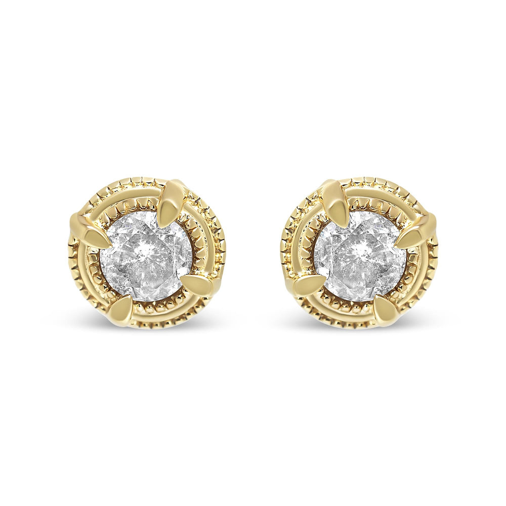 .925 Sterling Silver Round Brilliant Cut Diamond Solitaire Milgrain Stud Earrings