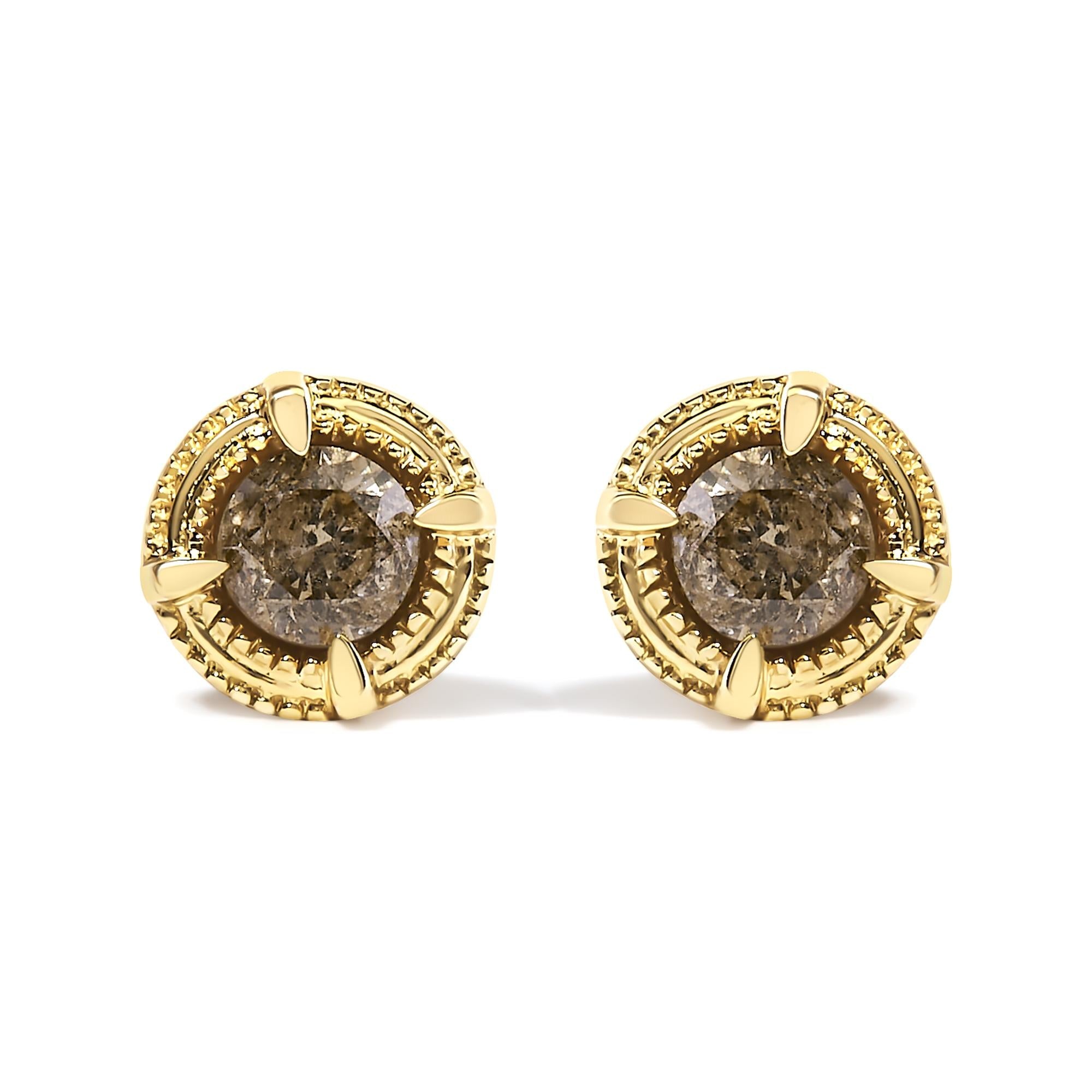 .925 Sterling Silver Round Brilliant Cut Diamond Solitaire Milgrain Stud Earrings