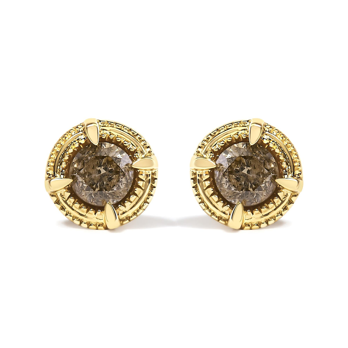 .925 Sterling Silver Round Brilliant Cut Diamond Solitaire Milgrain Stud Earrings