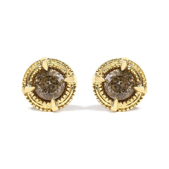 .925 Sterling Silver Round Brilliant Cut Diamond Solitaire Milgrain Stud Earrings
