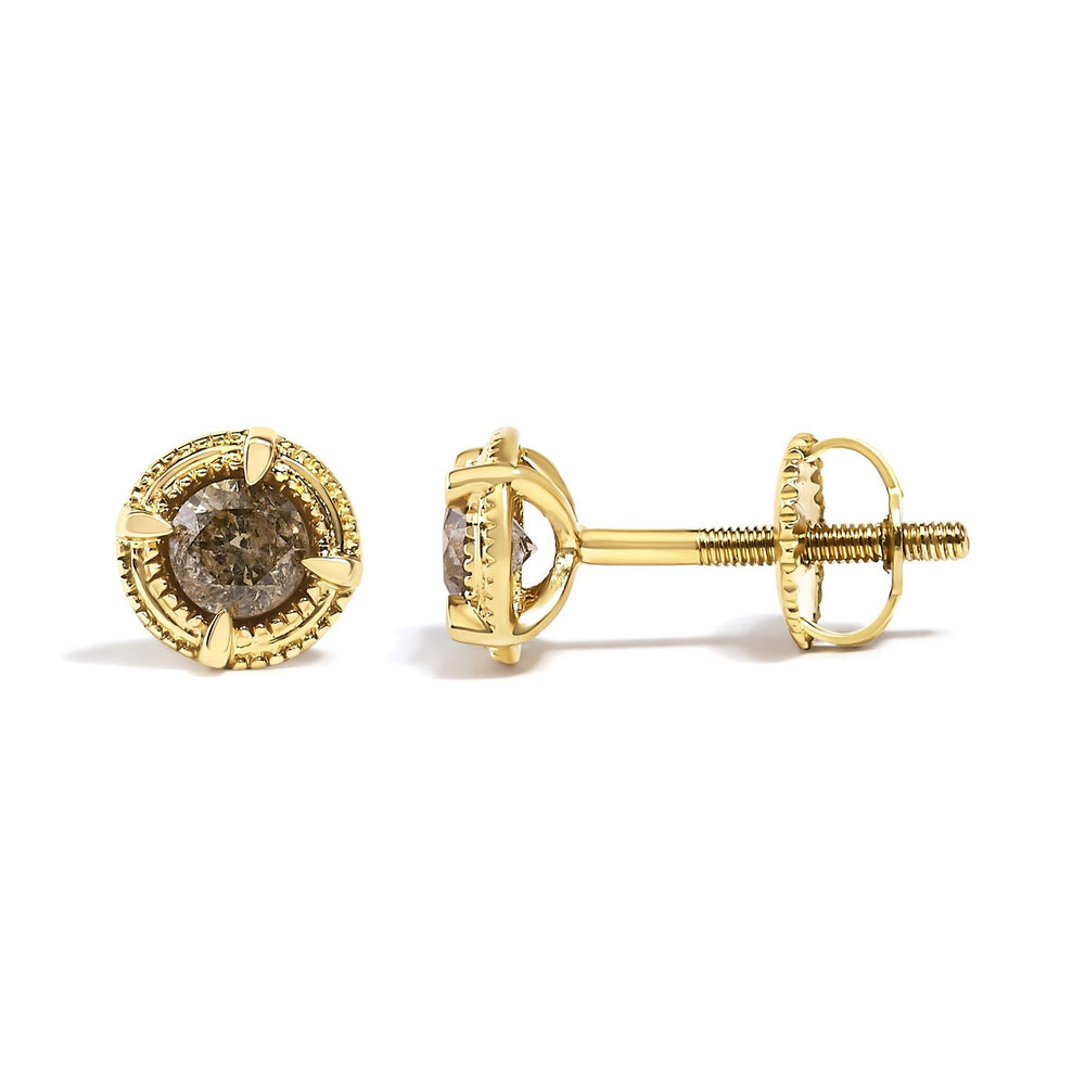 .925 Sterling Silver Round Brilliant Cut Diamond Solitaire Milgrain Stud Earrings