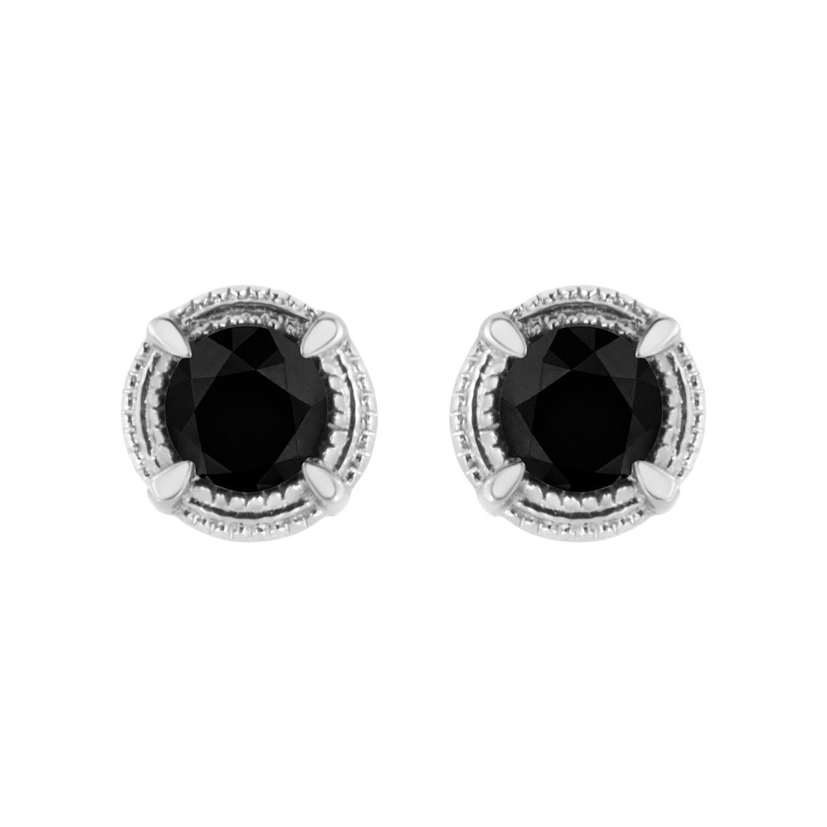 .925 Sterling Silver Treated Colored Diamond Modern 4-Prong Solitaire Milgrain Stud Earrings