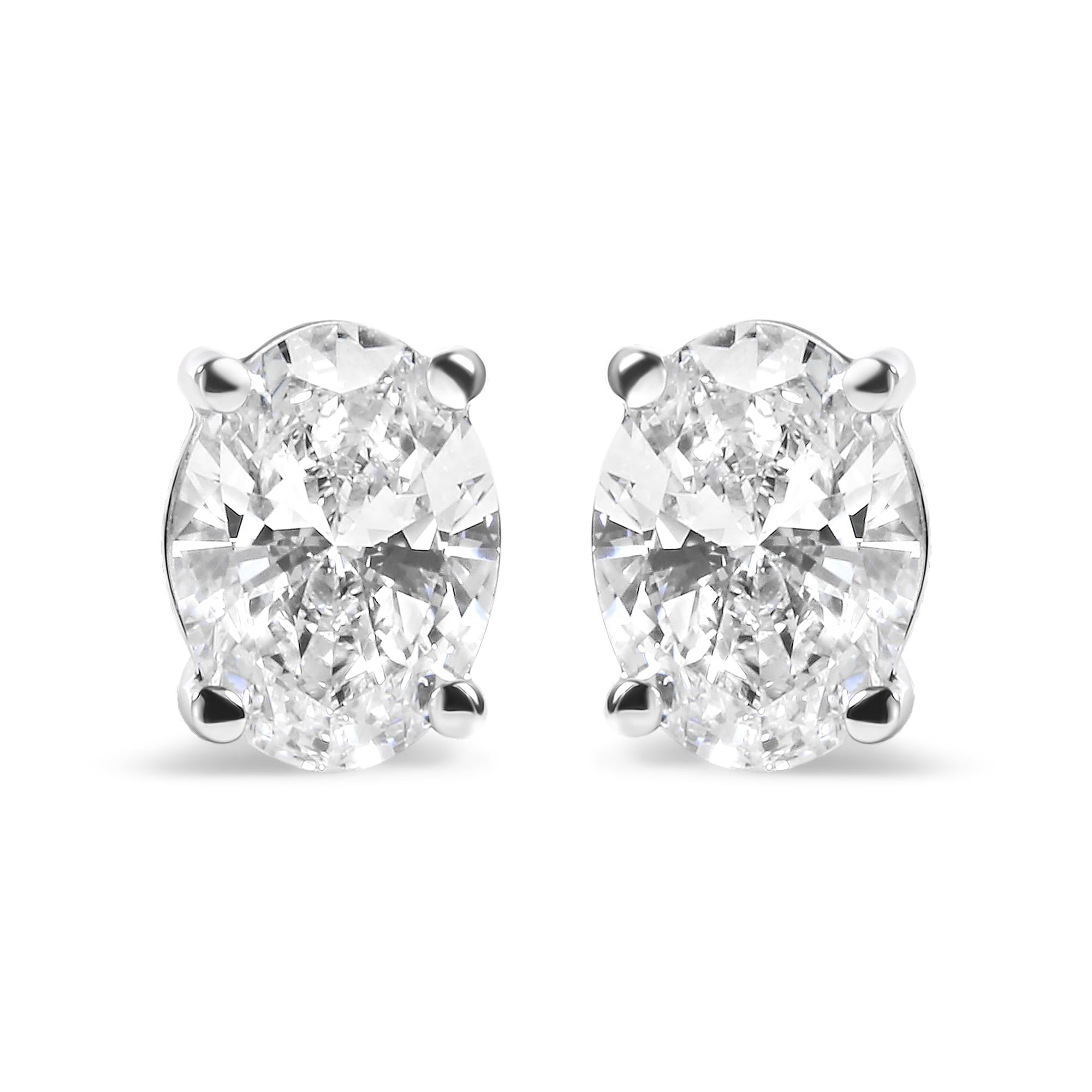 14K White Gold Prong Set Lab Grown Oval Diamond Solitaire Stud Earring (F-G Color, VS1-VS2 Clarity)