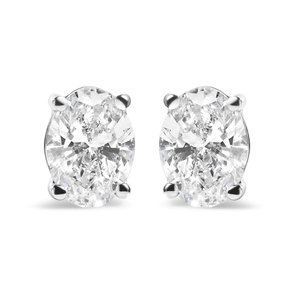 14K White Gold Prong Set Lab Grown Oval Diamond Solitaire Stud Earring (F-G Color, VS1-VS2 Clarity)