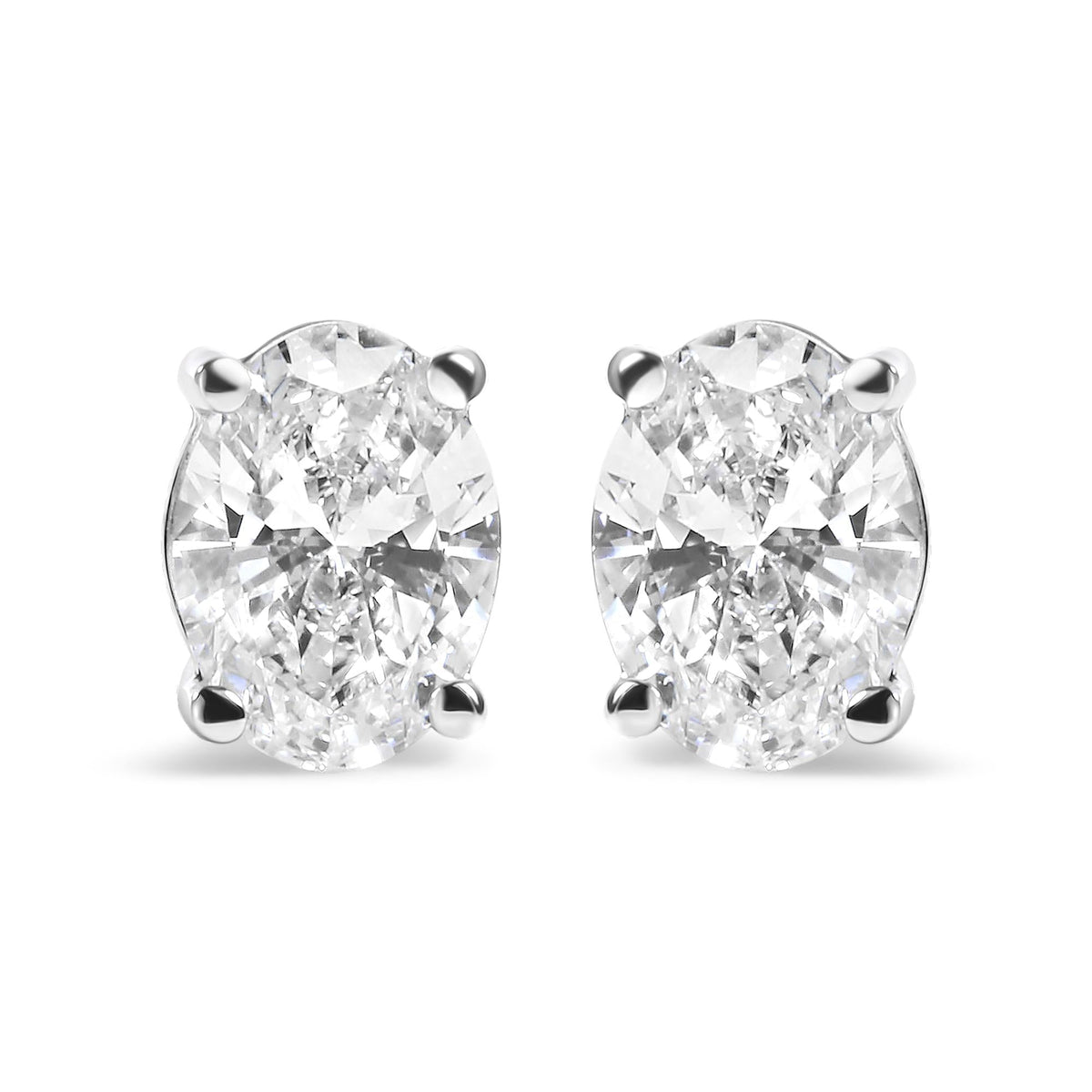 14K White Gold Prong Set Lab Grown Oval Diamond Solitaire Stud Earring (F-G Color, VS1-VS2 Clarity)