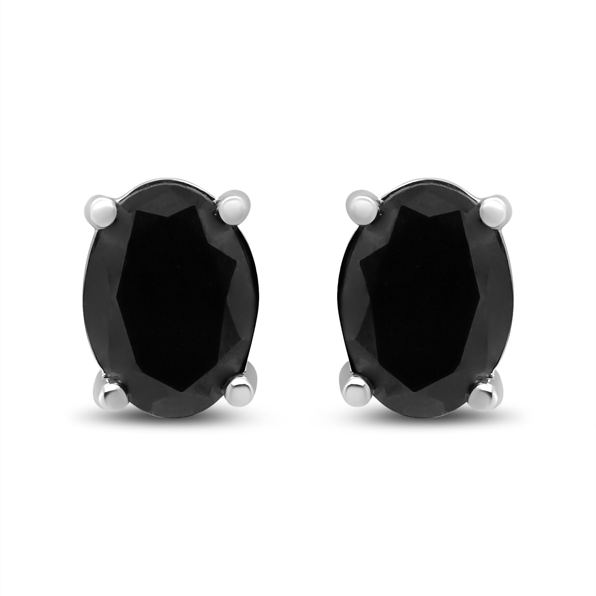 14K White Gold 1/2 Cttw Round Brilliant-Cut Black Diamond Classic 4-Prong Stud Earrings with Screw Backs (Fancy Color-Enhanced, I2-I3 Clarity)