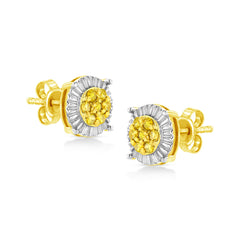 .925 Sterling Silver 1/4 Cttw Treated Diamond Cluster Flower Earrings
