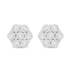 14K White Gold 1.0 Cttw Prong Set Round-Cut Diamond Floral Stud Earrings (H-I Color, I1-I2 Clarity)