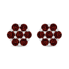 14K White Gold 1.0 Cttw Treated Red Diamond Prong Set 7 Stone Floral Stud Earrings (Treated Red Color, SI2-I1 Clarity)