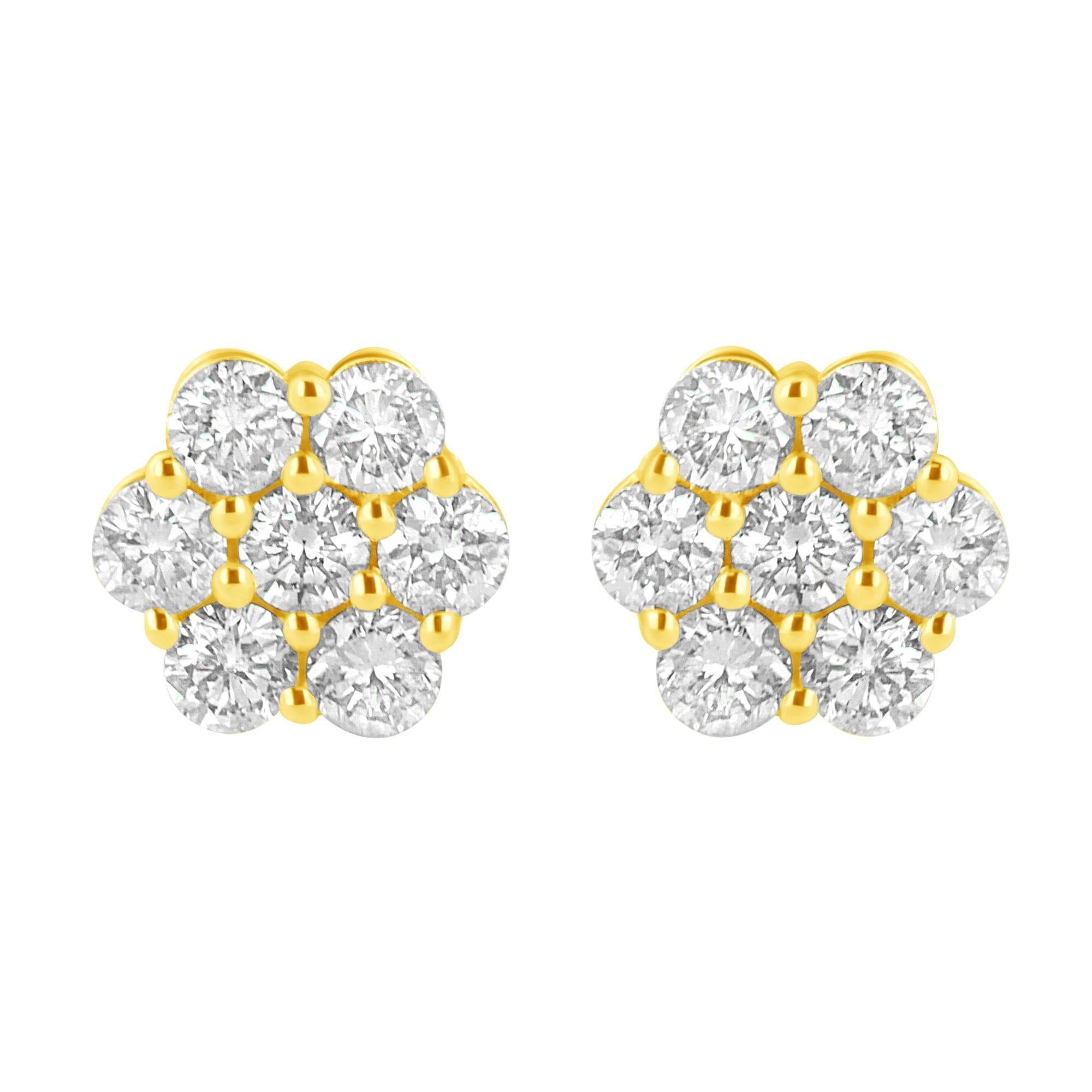 14K Yellow Gold 1.0 Cttw Diamond Flower Earring (J-K Color, I1-I2 Clarity)