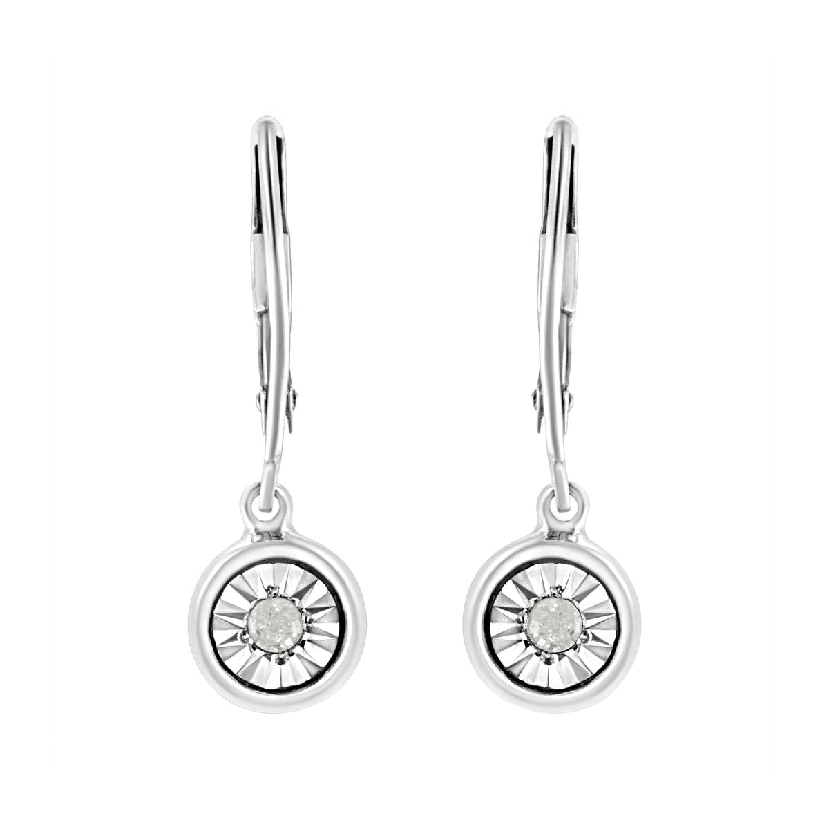 .925 Sterling Silver 1/10 Cttw Bezel-Set Round-Cut Diamond Accent Dangle Earring (I-J Color, I3 Clarity)