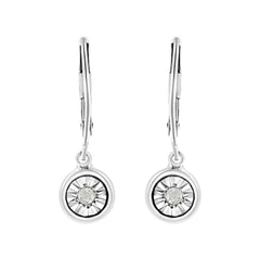 .925 Sterling Silver 1/10 Cttw Bezel-Set Round-Cut Diamond Accent Dangle Earring (I-J Color, I3 Clarity)