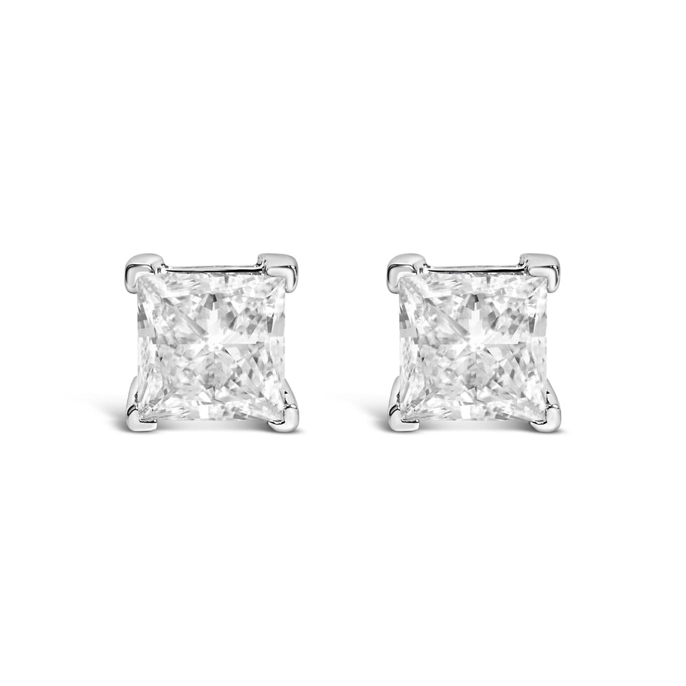 14K White Gold Princess Cut Lab-Grown Diamond Solitaire Stud Earrings (F-G Color, VS2-SI1 Clarity)