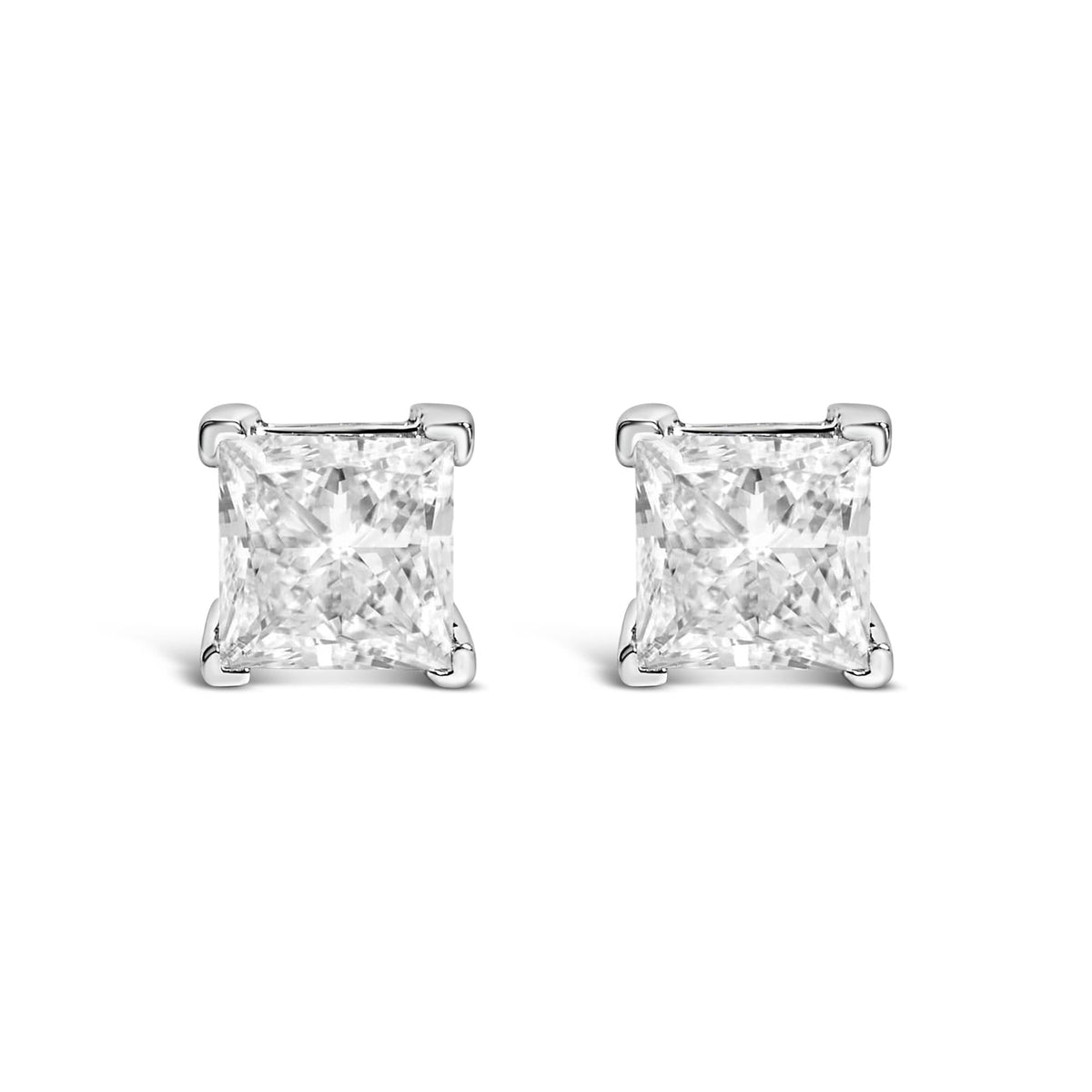 14K White Gold Princess Cut Lab-Grown Diamond Solitaire Stud Earrings (F-G Color, VS2-SI1 Clarity)