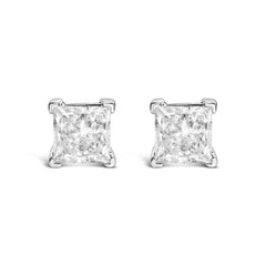 14K White Gold Princess Cut Lab-Grown Diamond Solitaire Stud Earrings (F-G Color, VS2-SI1 Clarity)