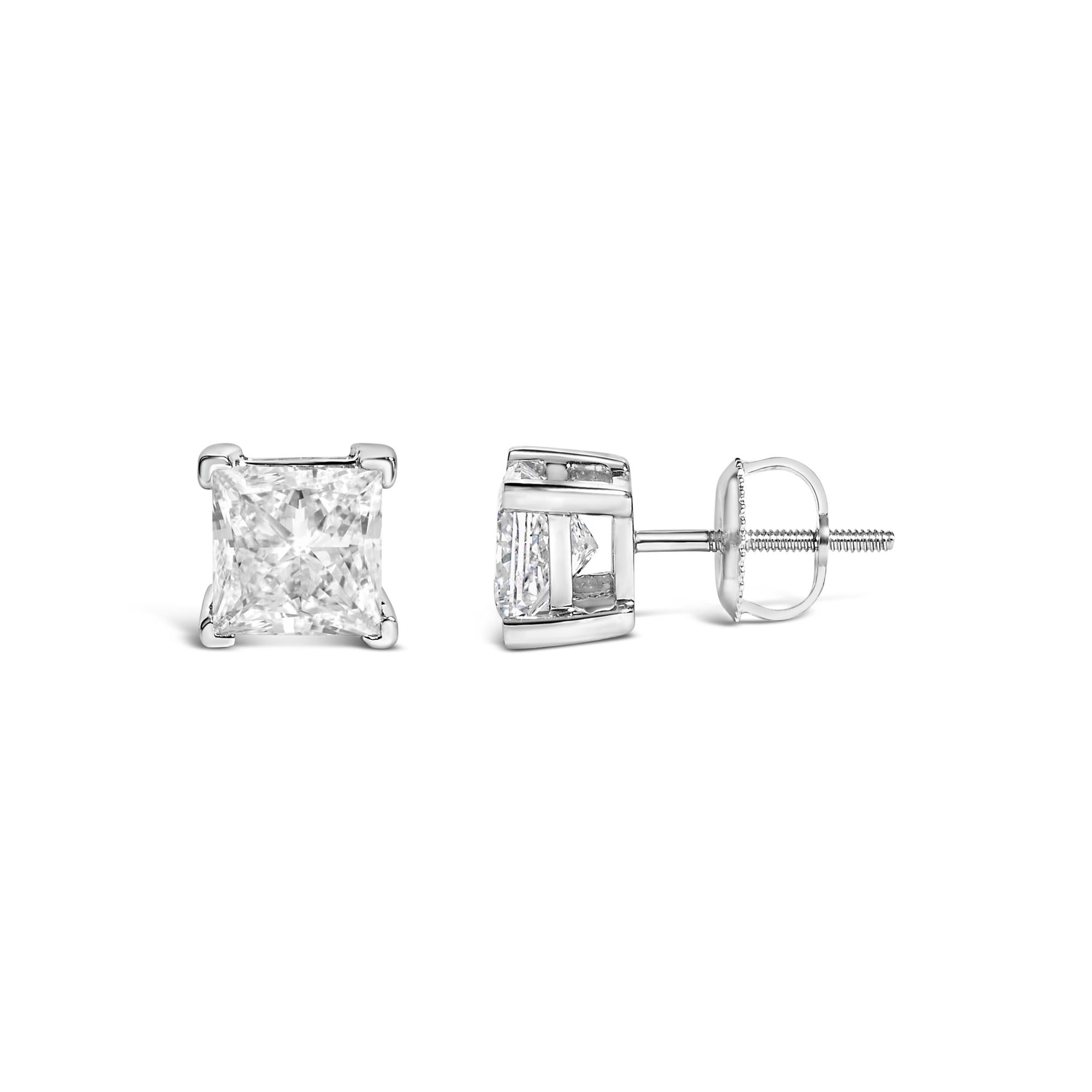 14K White Gold Princess Cut Lab-Grown Diamond Solitaire Stud Earrings (F-G Color, VS2-SI1 Clarity)