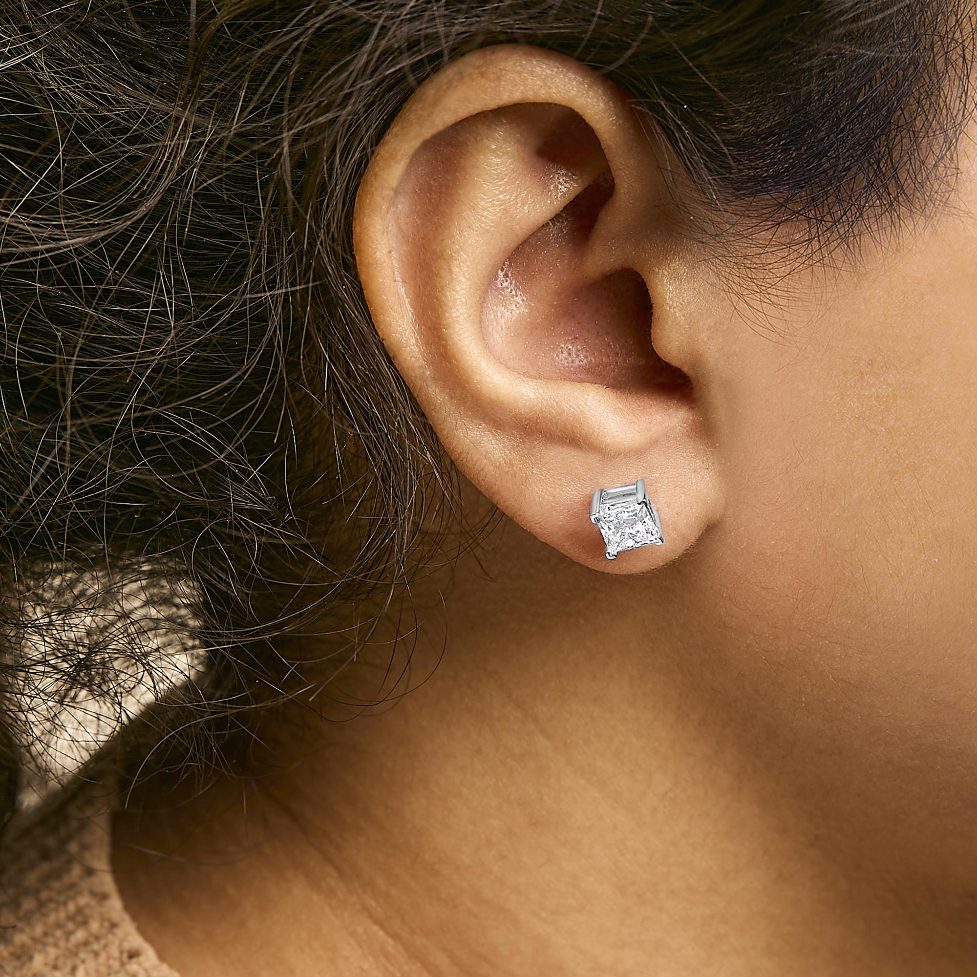 14K White Gold Princess Cut Lab-Grown Diamond Solitaire Stud Earrings (F-G Color, VS2-SI1 Clarity)