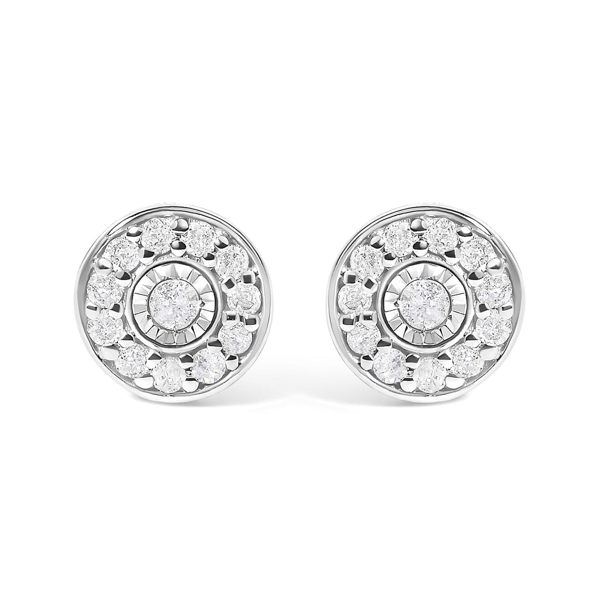 .925 Sterling Silver 1/4 Cttw Diamond Miracle Set Solitaire with Halo Stud Earrings