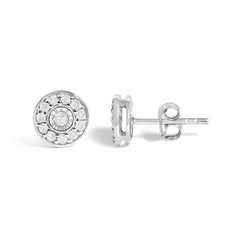 .925 Sterling Silver 1/4 Cttw Diamond Miracle Set Solitaire with Halo Stud Earrings
