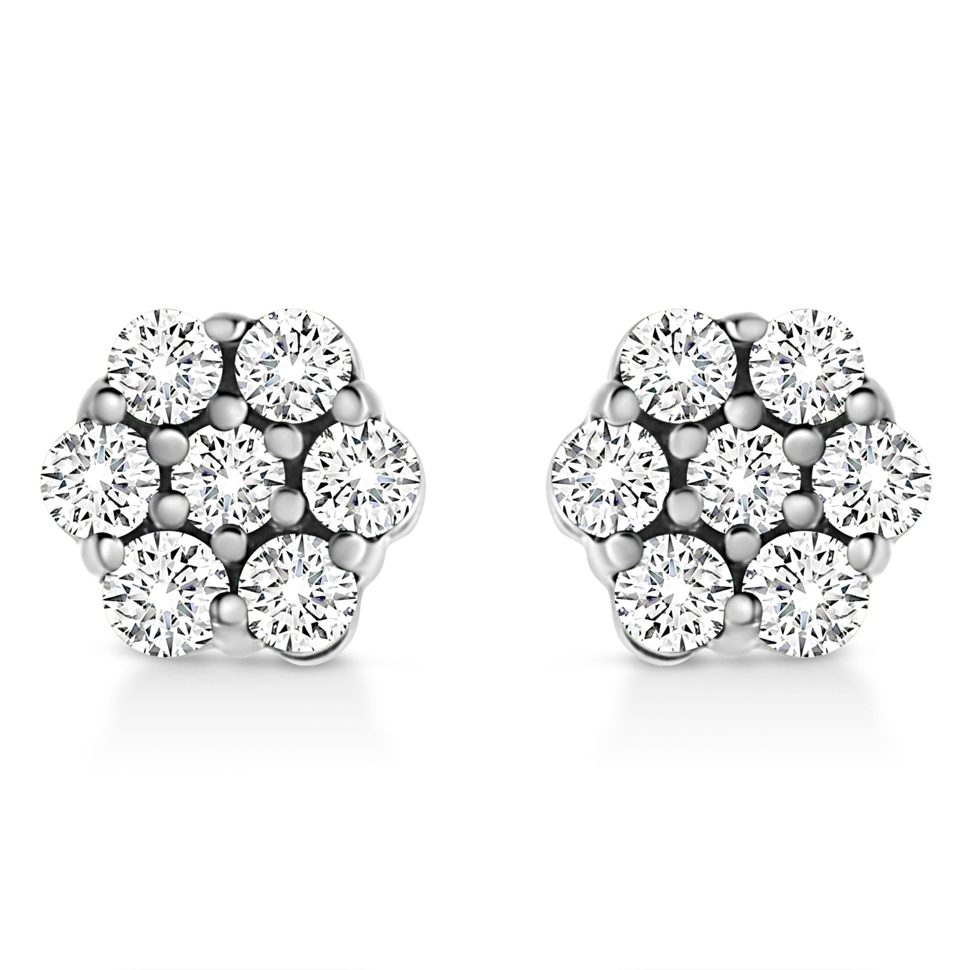 .925 Sterling Silver Lab Grown Brilliant Round Cut Diamond Floral Cluster Stud Earrings (G-H Color, VS2-SI1 Clarity)