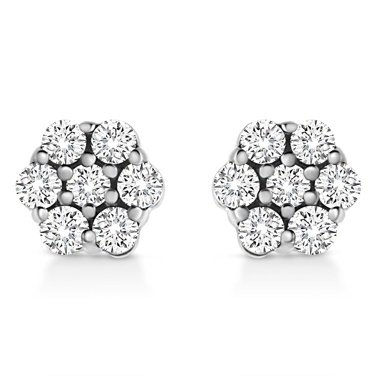 14K White Gold 1/2 Cttw Prong Set Round-Cut Diamond Flower Stud Earring (H-I Color, I1-I2 Clarity)