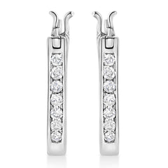 .925 Sterling Silver 1/4 Cttw Diamond Leverback 3/4" Inch Hoop Earrings (I-J Color, I2-I3 Clarity)