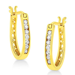 14K Yellow Gold Plated .925 Sterling Silver 1/4 Cttw Diamond Leverback 3/4" Inch Hoop Earrings (K-L Color, I2-I3 Clarity)