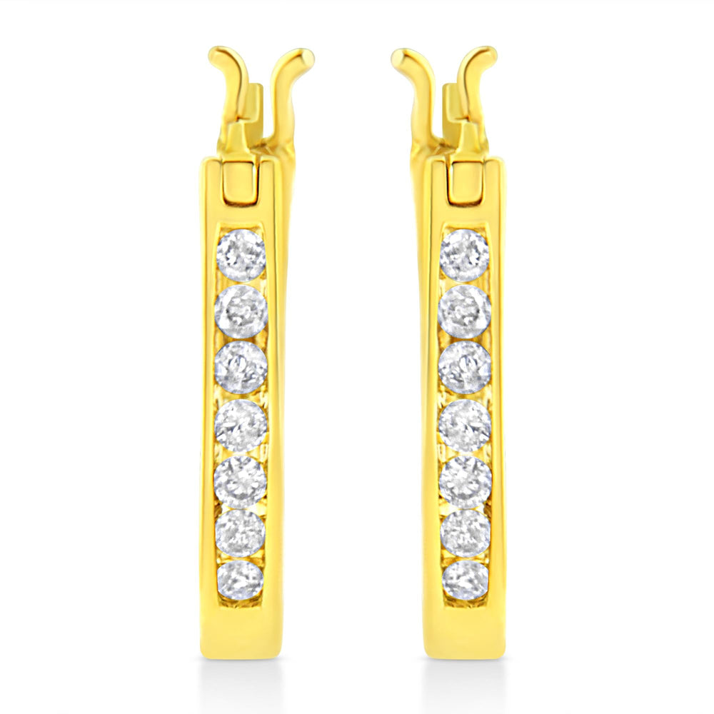 14K Yellow Gold Plated .925 Sterling Silver 1/4 Cttw Diamond Leverback 3/4" Inch Hoop Earrings (K-L Color, I2-I3 Clarity)