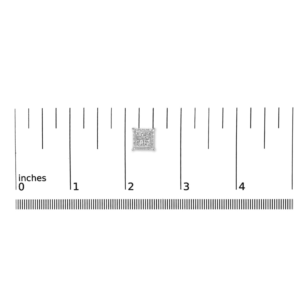 14K White Gold 1 1/2 Cttw Invisible Set Princess-Cut Diamond Contemporary Wavy Quad Stud Earrings (I-J Color, I1-I2 Clarity)