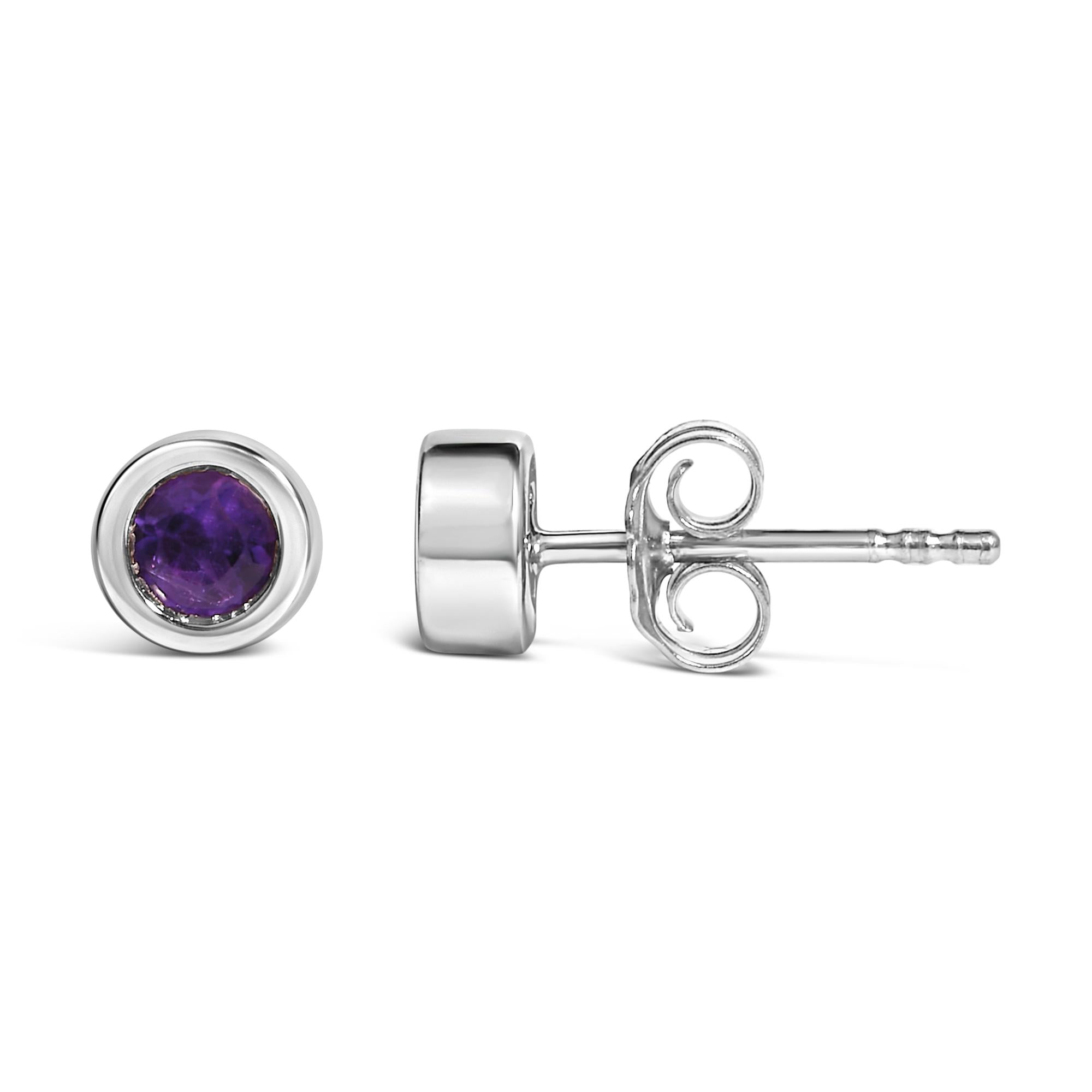 .925 Sterling Silver Bezel Set 3.5mm Created Gemstone Solitaire Stud Earrings