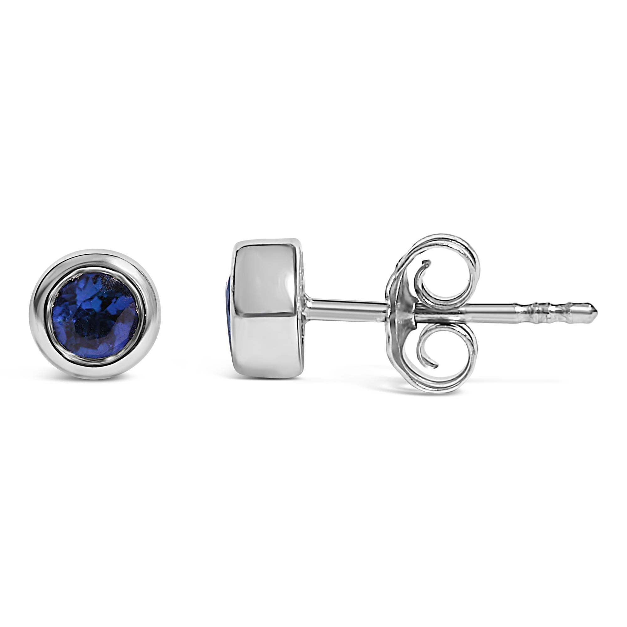 .925 Sterling Silver Bezel Set 3.5mm Created Gemstone Solitaire Stud Earrings