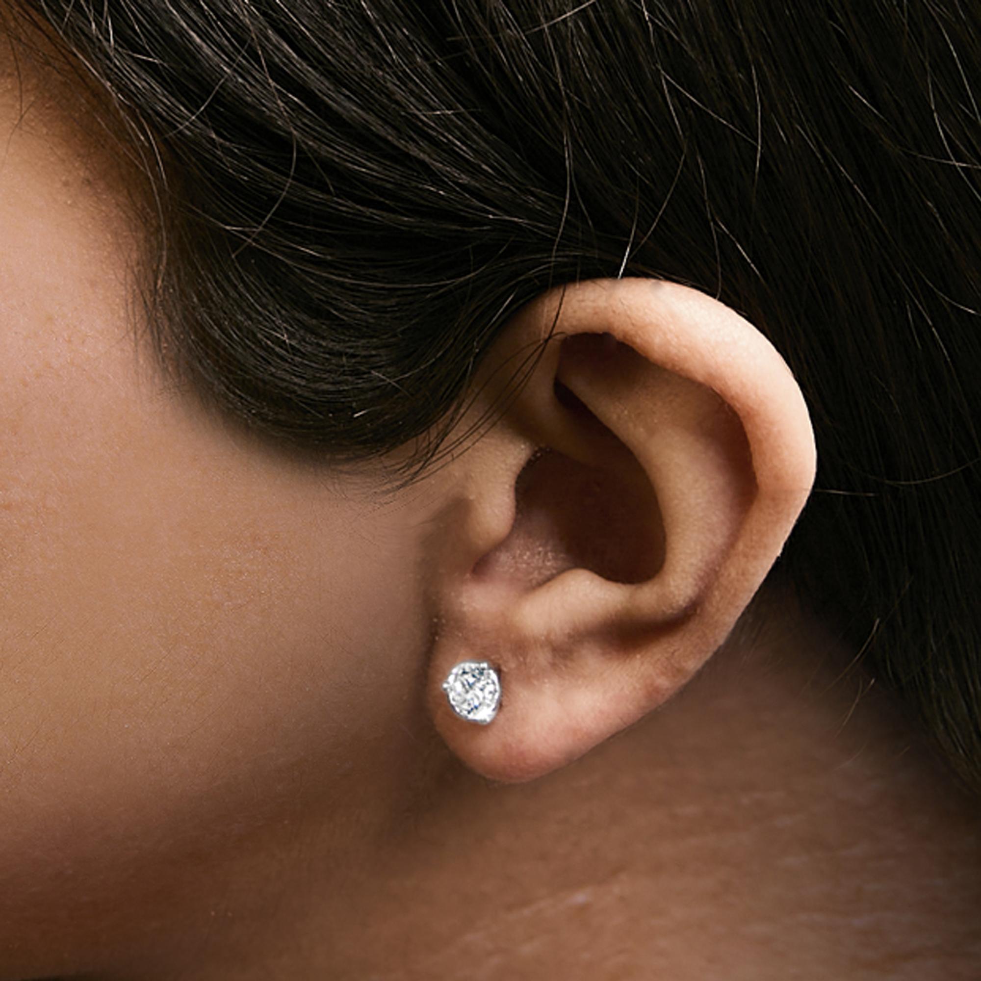 14K White Gold 3-Prong Martini Set Brilliant Round-Cut Solitaire Lab Grown Diamond Screwback Stud Earrings
