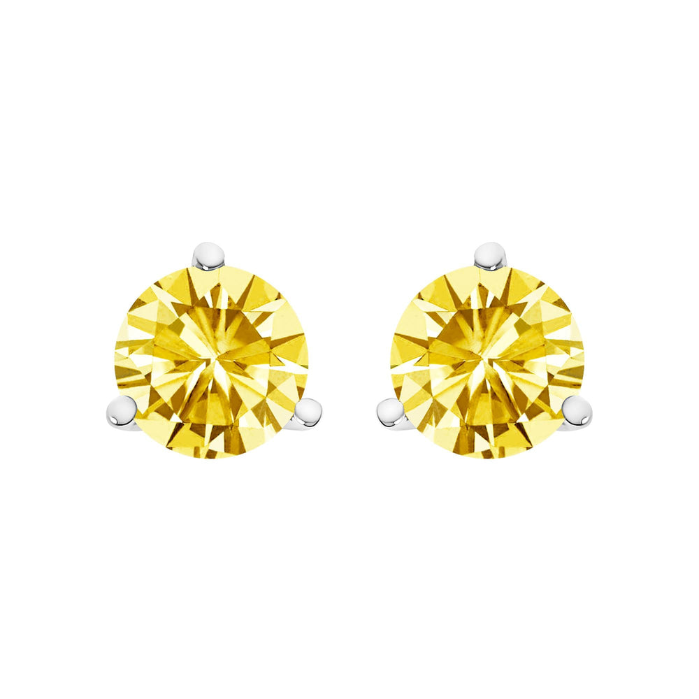 14K Gold 3-Prong Martini Set Yellow Lab Grown Diamond Solitaire Stud Earrings