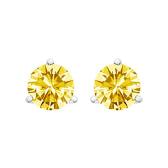 14K Gold 3-Prong Martini Set Yellow Lab Grown Diamond Solitaire Stud Earrings