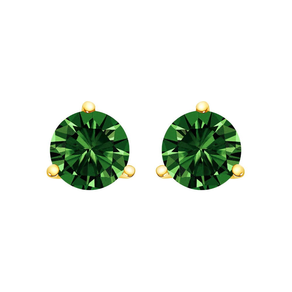 14K Gold 3-Prong Martini Set Lab Grown Green Diamond Solitaire Stud Earrings